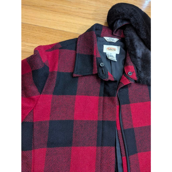 Talbots Buffalo Check Plaid Wool Jacket with Faux Fur Removable Collar Size 4 - Picture 6 of 12